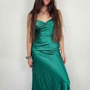 Vintage Zum Zum by Niki Livas Emerald Green Satin Halter Evening Gown Prom Dress